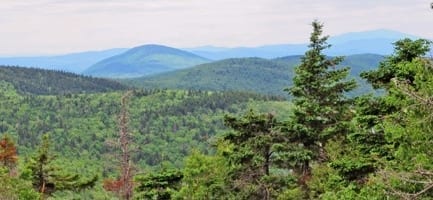 View from Mount Sunapee looking south toward Mount Monadnock, in the far distance to the right, and showing the Sunapee Ridge and Lovewell Mountain (center-left).