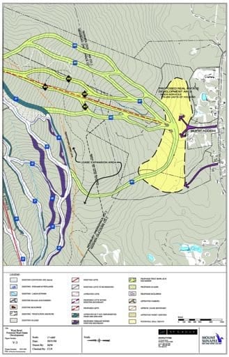 Map from the 2004 MDP submitted by Okemo. The map clearly depicts real estate development plans for the West Bowl.